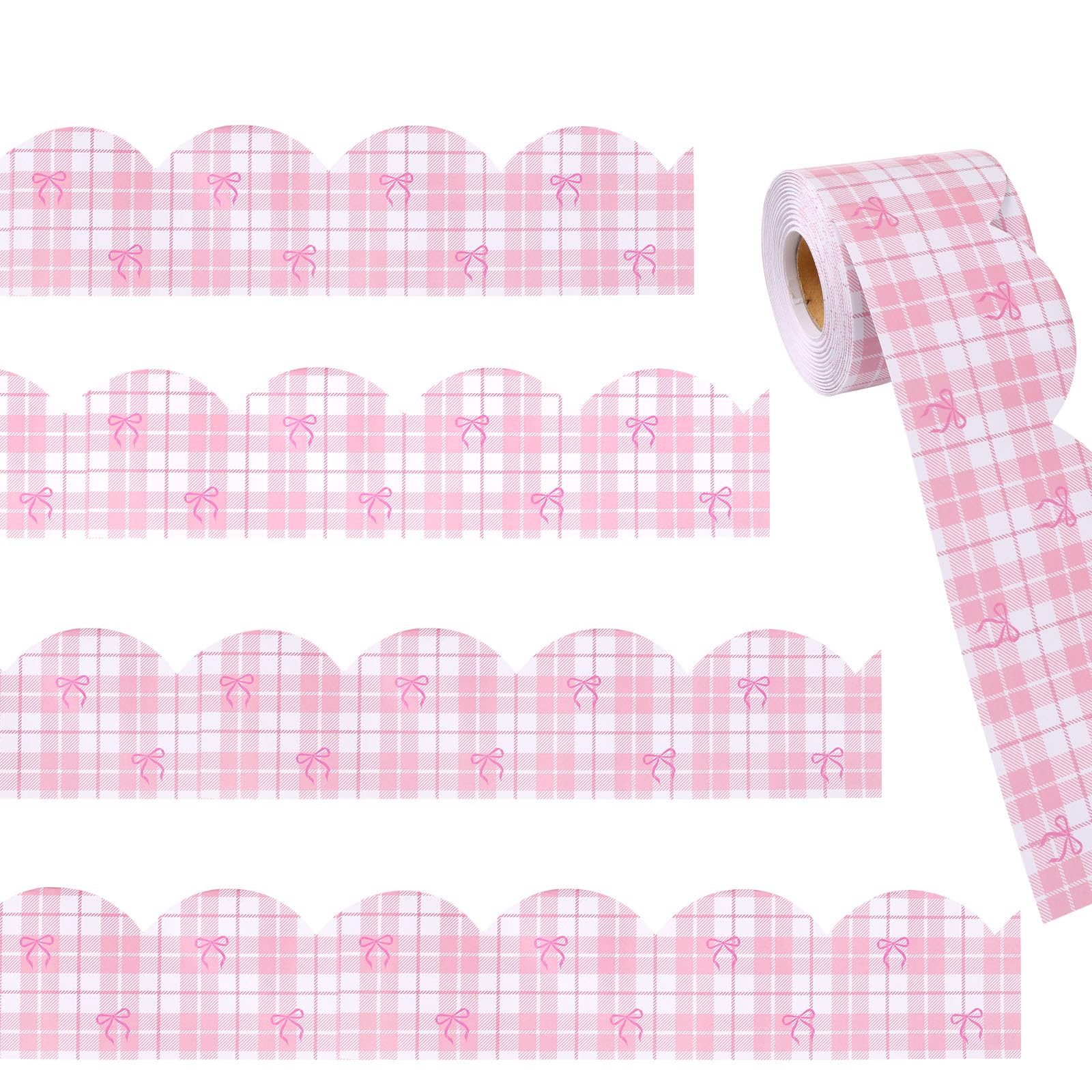 65Ft Pink Plaid Bulletin Board Border Backing Paper for Display Boards Spring Bulletin Board Decorations Classroom Border Trim for School Whiteboard Chalkboard Wall Locker Decor
