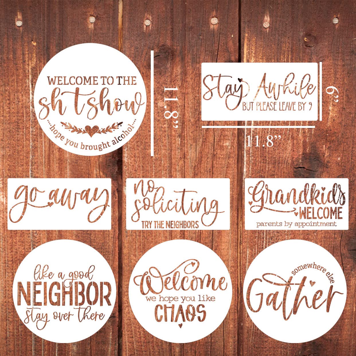 Divertidas plantillas de bienvenida para pintar sarcásticas y redondas, plantillas grandes para colgar en la puerta, felpudo, letrero de porche, corona