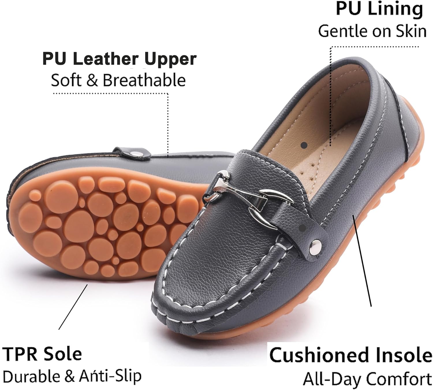 LONSOEN Kids Slip-On Loafers, Synthetic Suede Moccasin Driving Shoes, Non-Slip Rubber Outsole Lightweight Casual/Dress Boat Shoes for Boys & Girls - Image 3