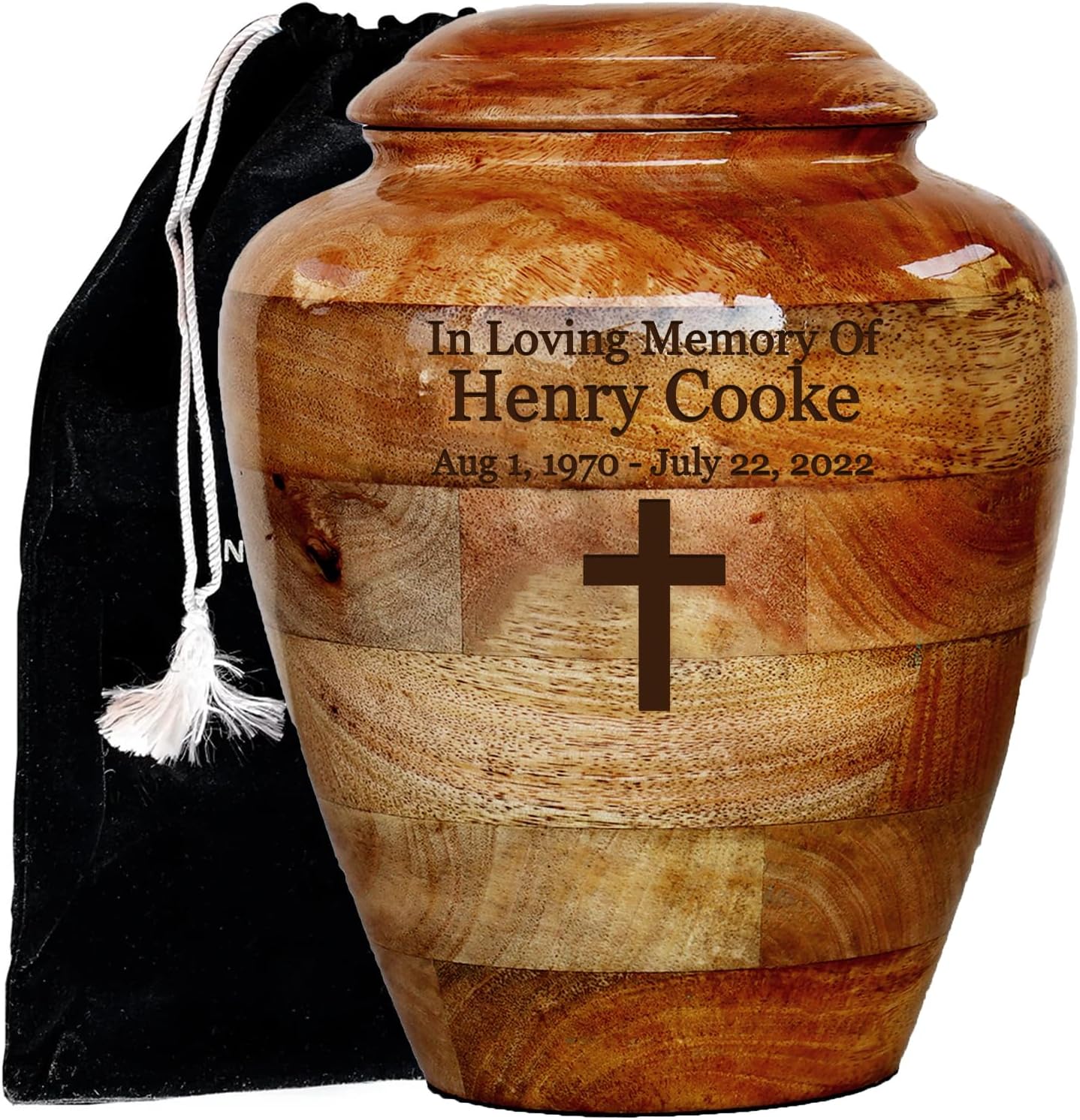 Wooden Urn for Human Ashes, Adult Male or Female Wood Funeral Cremation Urn with Personalization- Multiple Patterns