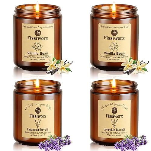 Scented Candle Set 4 Pack, Candle for Home Scented, Odor Eliminating, Stress Relief, 30oz, 220 Hours Long Lasting Soy Wax Gift Set for Women - Vanilla/Lavender