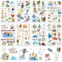 DPKOW 24 Sheets Winter Sports Stickers for Crafts, Sports DIY Stickers for Scrapbooking Bullet Journal Decal Supplies, Winter Snow Ice Decals Sticker Medals Torch Flags Athlete, Self-Adhesive