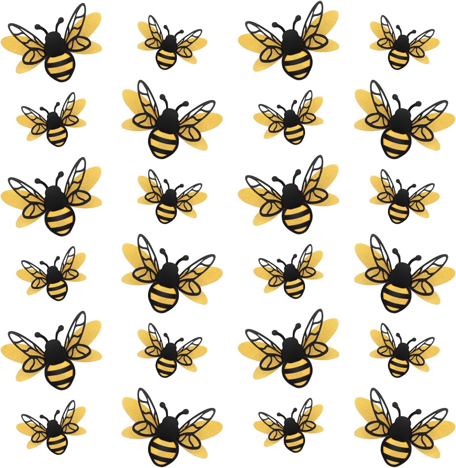 24 Pcs 3D Bee Decorations with 30 Adhesive Points, 2 Size Double Layer Glitter Honey Bee Stickers, Realistic Bees Cutouts Decals, Honey Decorations for Classroom, Outdoor Themed Decor, Home, Party