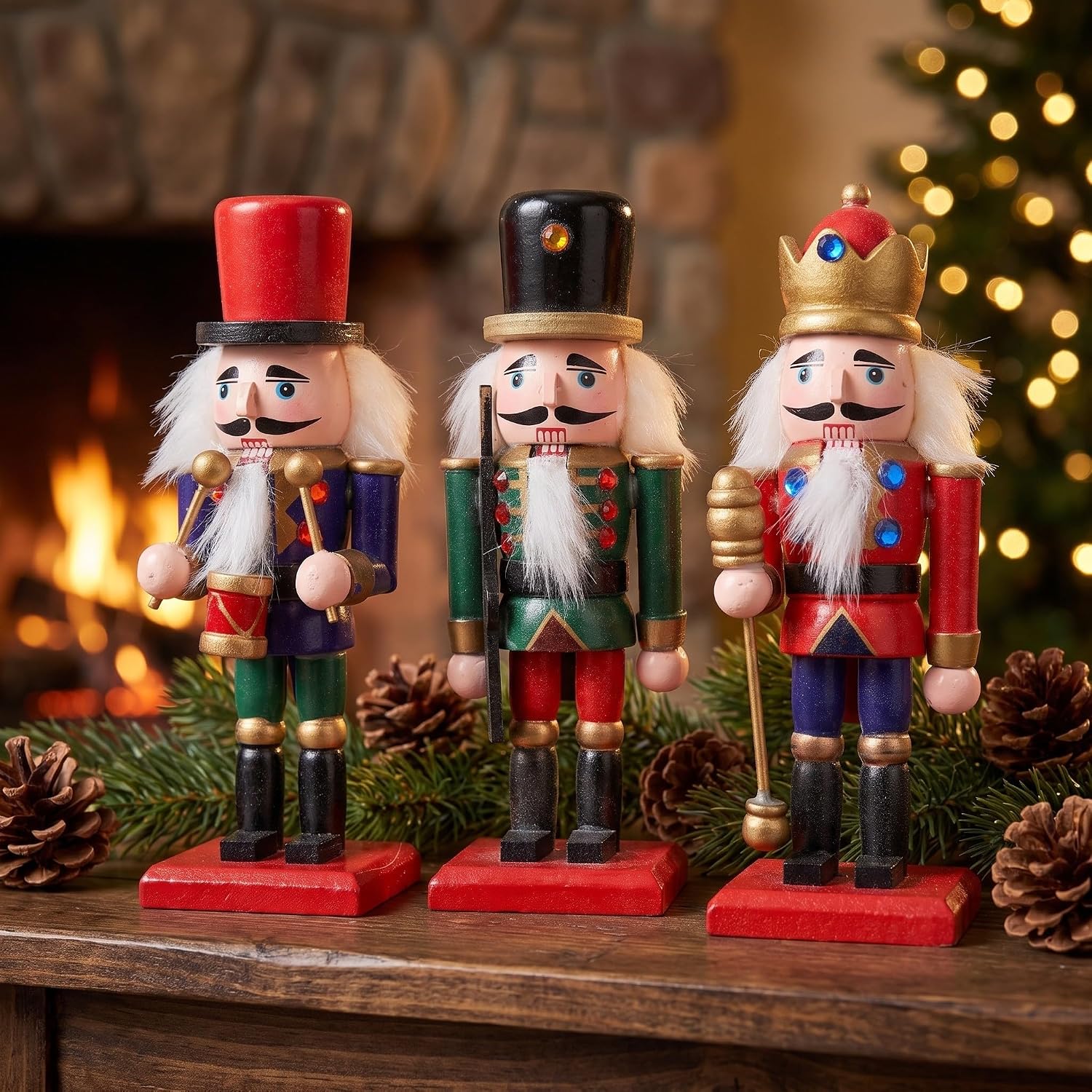 Abaodam 3pcs Wooden Nutcracker Figurine Mantels Gift Wrap Accent image 5