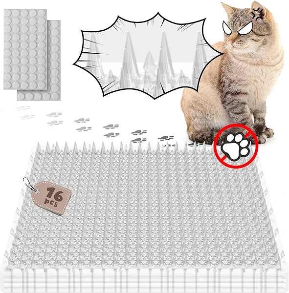 ohlela 16 Pack Upgraded Scat Mat for Cats - 16 x 13 Inch Cat Spikes with 1 Inch Spike is an Useful Cat Repellent Indoor & Outdoor Mat to Deter Pets. Dog Deterrent Indoor with 23sqft Area Coverage