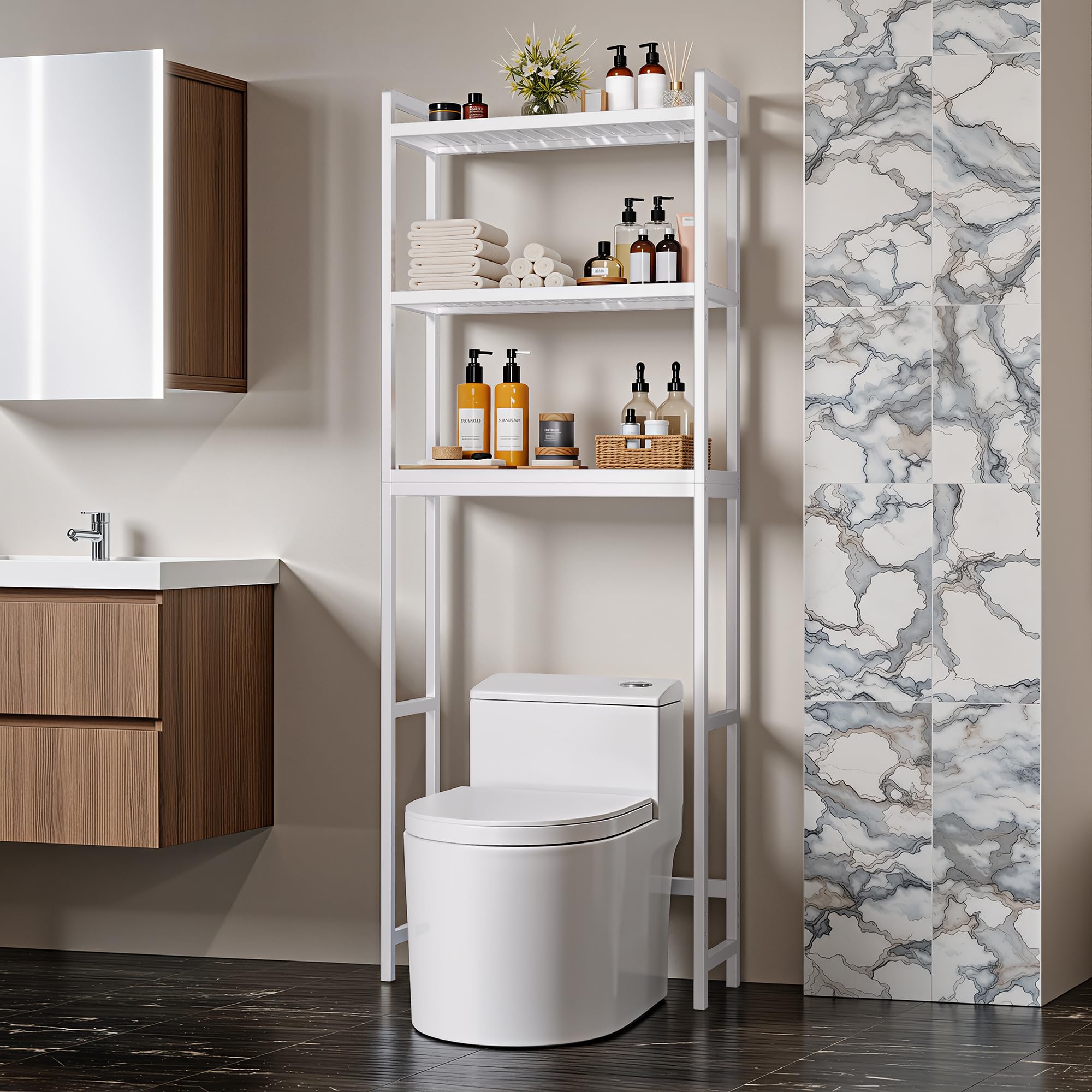 Badezimmer-Regal, Waschmaschinenregal, dreistufiges, verstellbares Multifunktions-Badezimmerregal, freistehend, 170x63x26cm