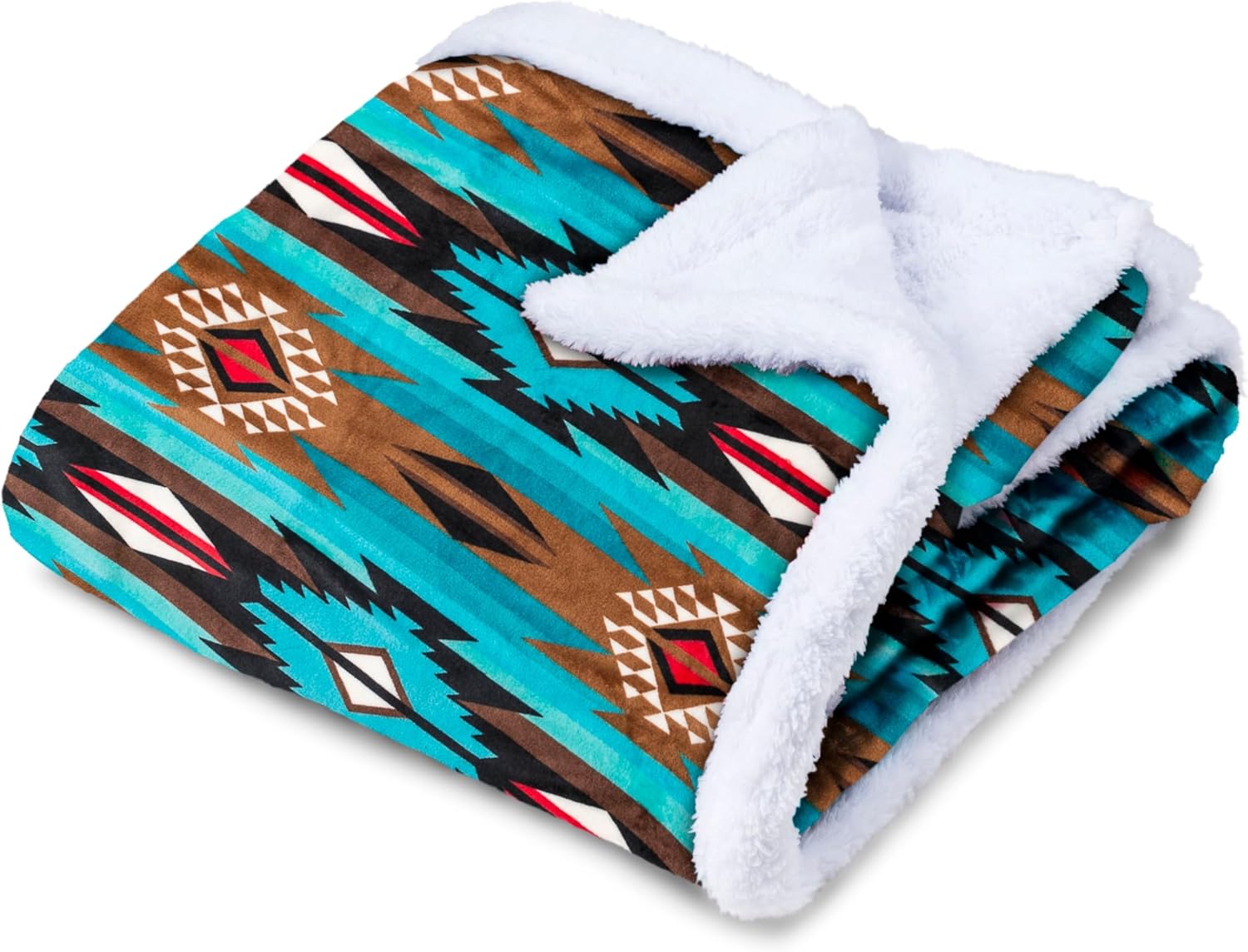 TrailCrest Sherpa Fleece Throw Blanket, Cozy Plush Adult Aztec Blanket for Men & Women Reversible with Aztec Print Western Blanket for Camping, Couch, Sofa & Bed | Machine Washable - 50" x 60"
