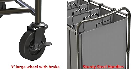 Vista 14 de Simple Houseware Carro rodante clasificador de ropa resistente de 4 bolsas, plata/surtido