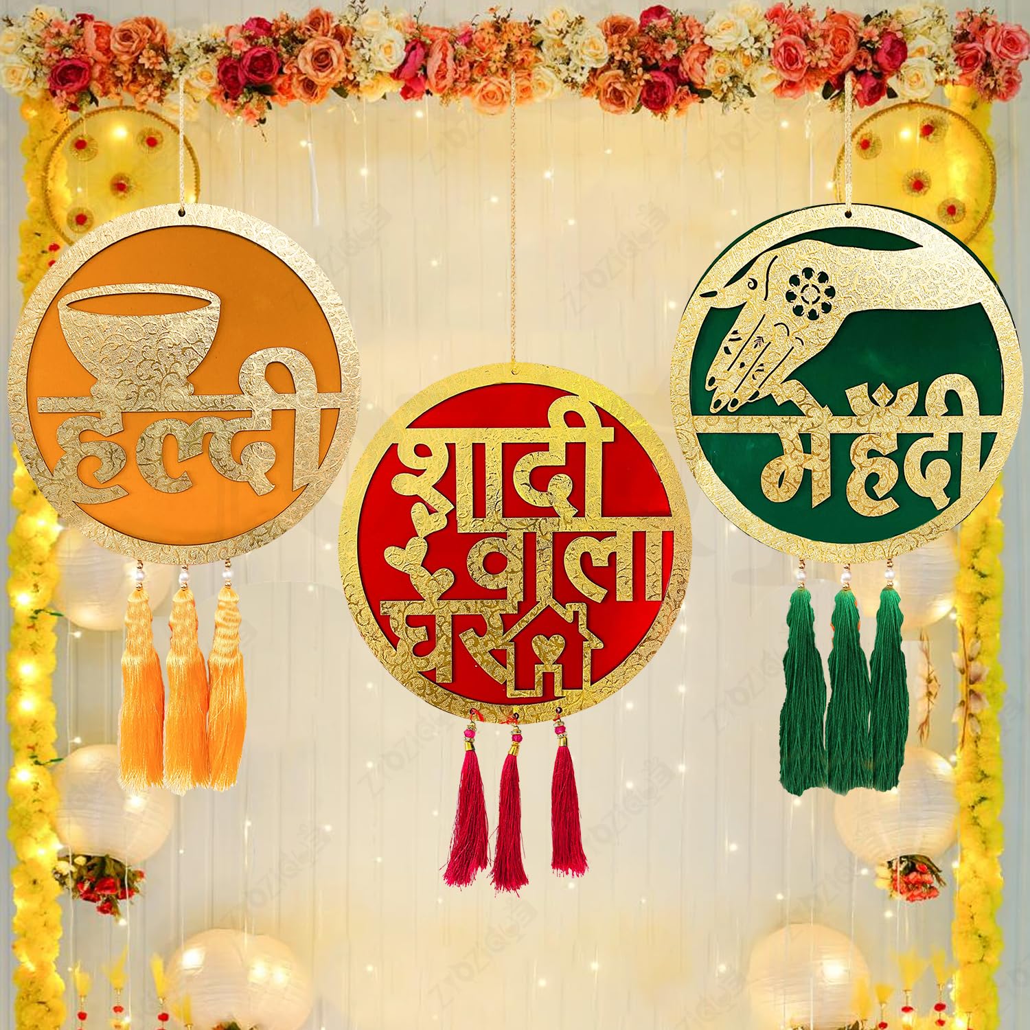 Wedding Decorations Combo For Home, Backdrop Decorations for Home Outdoor Garder, Haldi, Mehndi & Shaadi Wala Ghar Board, Wedding Party Decorations (Pack Of 3)-image-46