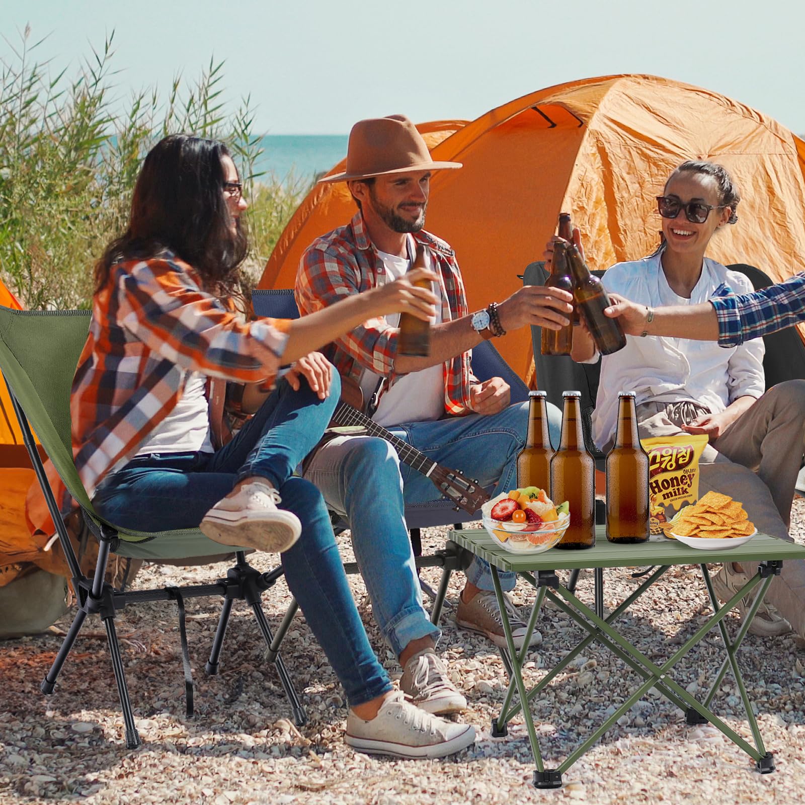 Sedie Pieghevoli da Campeggio Ultraleggera, Sedia da Pesca Piccolo con Borsa da Trasporto, Sedie Pieghevoli Portatile da Esterno Spiaggia Giardino Picnic, Verde