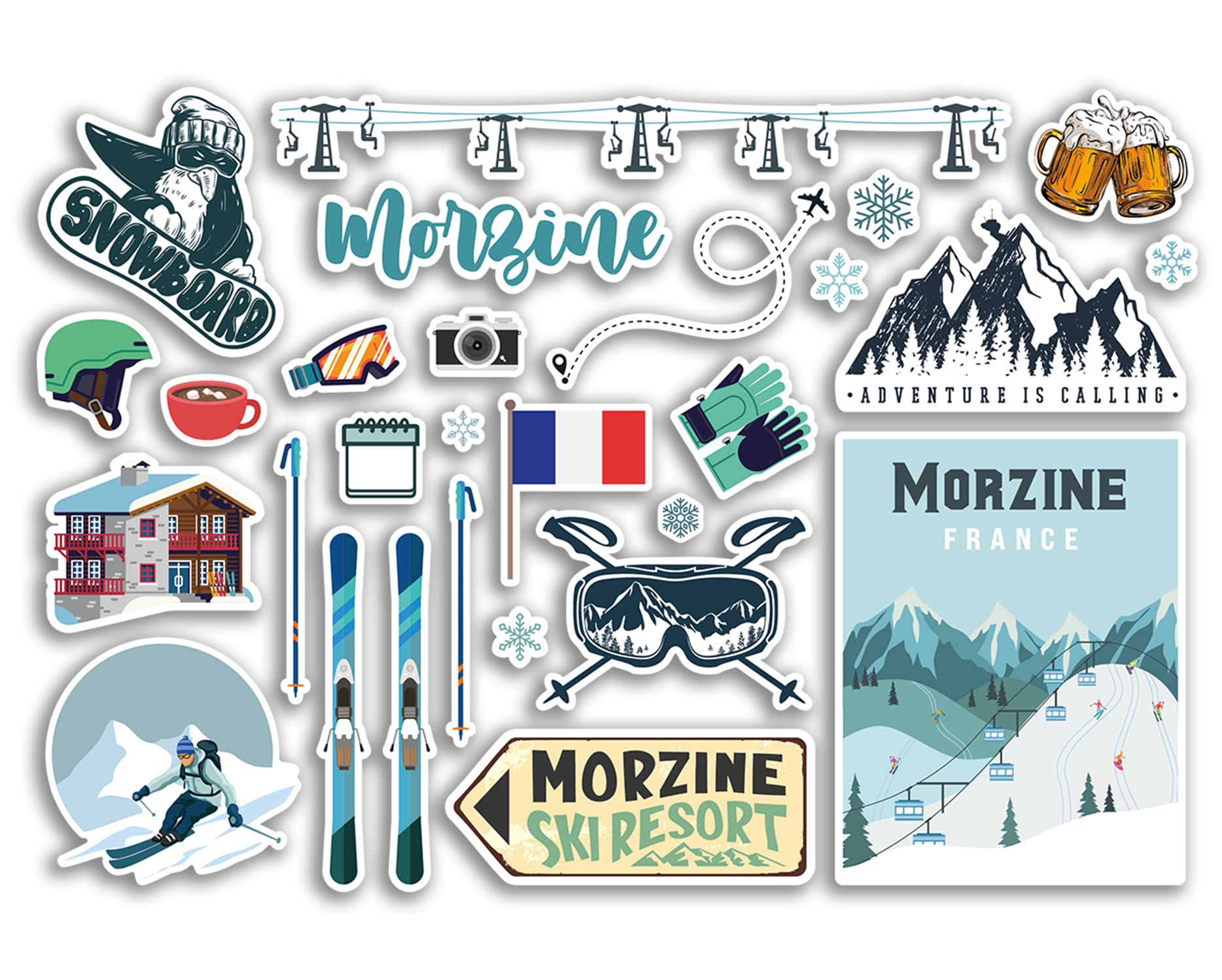 Dv Design Multi A5 Sticker Sheet Morzine Vinyl Stickers - French France Ski Resort Mountains Snowboard Holiday Flag Travel Snow Sports Luggage Scrapbooking #79048