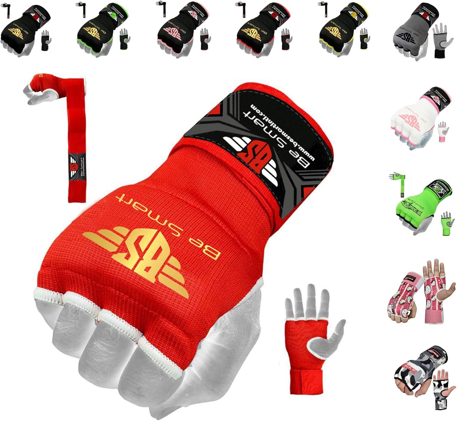 BeSmart - Guantes de gel para entrenamiento con almohadillas de gel elásticas para guantes de boxeo, envolturas rápidas para hombres y mujeres, kickboxing Muay Thai MMA vendajes puño, nudillo, muñeque