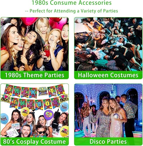 Miniatura 5 de Disfraz mejorado de los años 80 para mujer, conjunto de accesorios de disfraz de fiesta de los años 80 con camiseta, falda tutú, cintura, etc