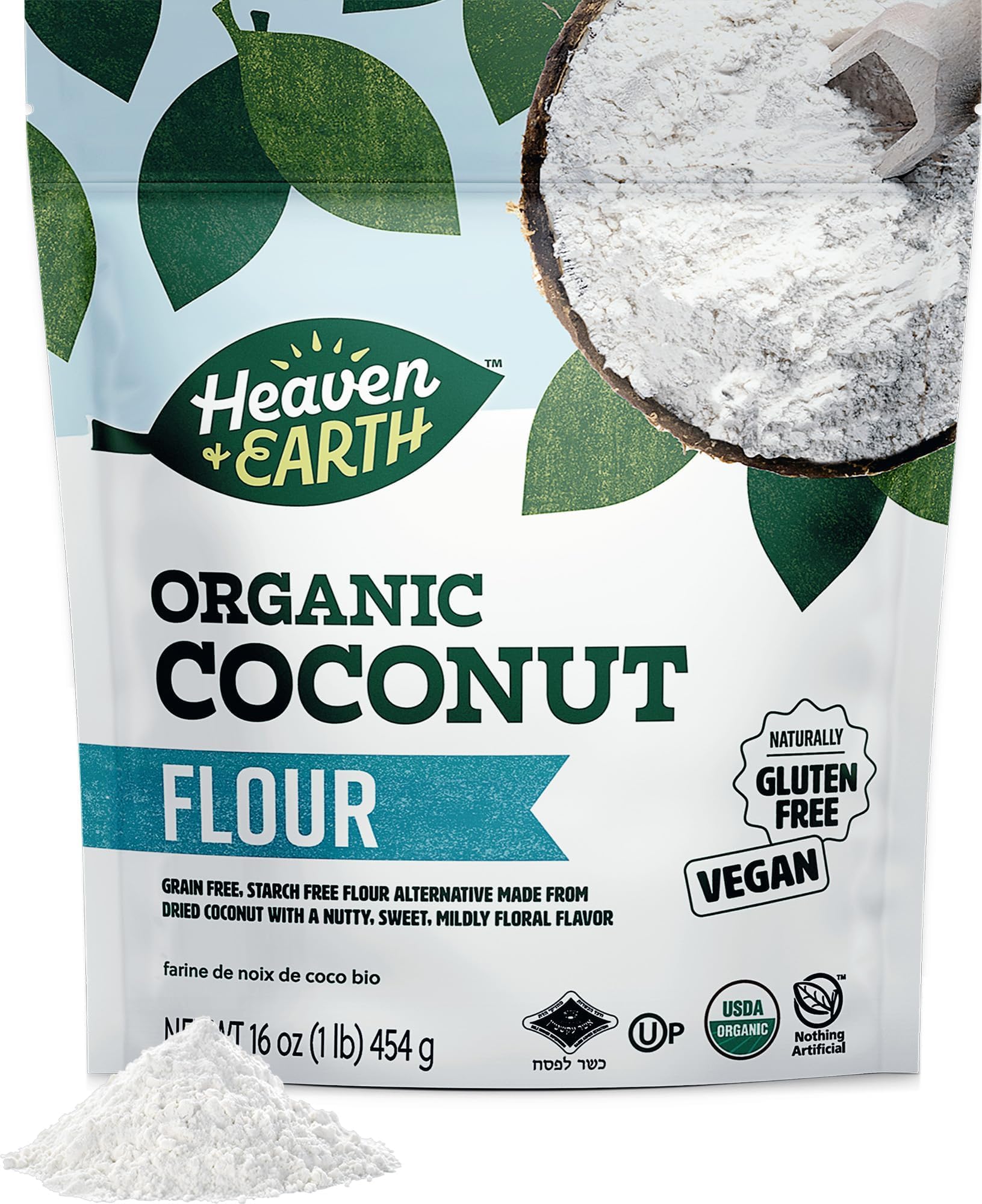 Heaven & Earth Organic Coconut Flour, 16oz | Gluten Free & Grain Free Flour | Keto Flour for Baking | Paleo Friendly | Low Carb Flour | Vegan