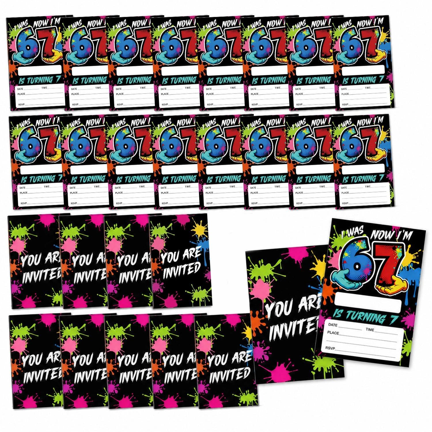 25Pcs Neon Rainbow 67-Themed Party Invitations, Neon Theme Party Supplies
