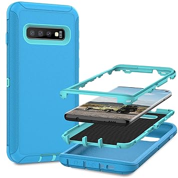 MMHUO for Samsung Galaxy S10 Case,Full Body Heavy Duty Protective Case for Samsung Galaxy S10 Case,3 in 1 Dust & Shock-Proof Phone Case for Samsung Galaxy S10 Hard Cover,Mint/Sea Green