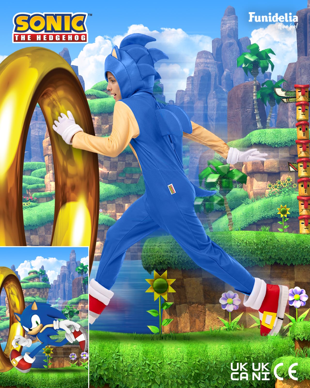 Funidelia Déguisement Officiel de Sonic Deluxe pour Garçon et Fille, Tenue de Jeux Vidéo Hérisson Bleu Enfant, Déguisements de Carnaval, Halloween et Fêtes