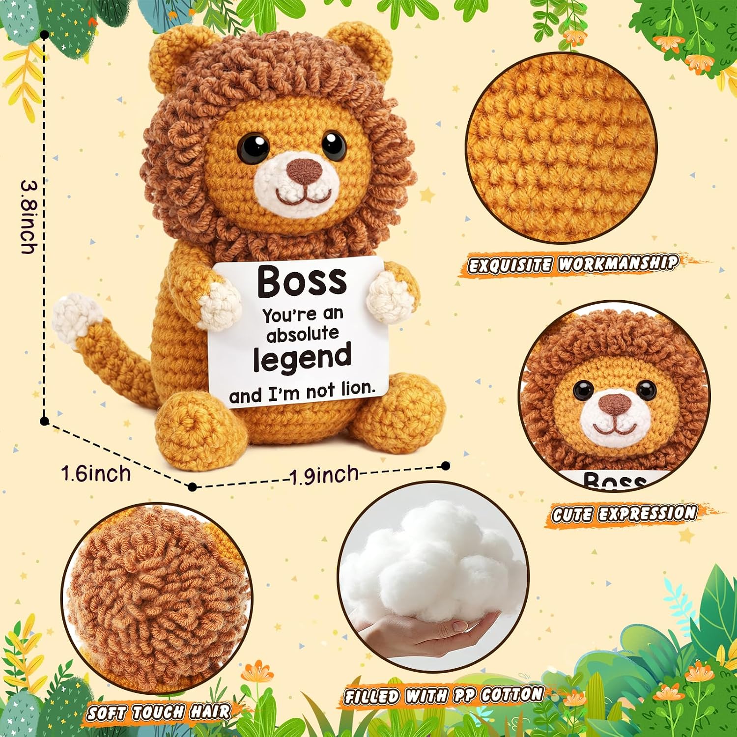 Mini Funny Lion Boss Gifts for Women Men, Boss Lady Female Male Gifts for Birthday Bosses Day Appreciation,Handmade Crochet Lion Desk Office Decor for Leader Manager Supervisor Administrator Principal image 4