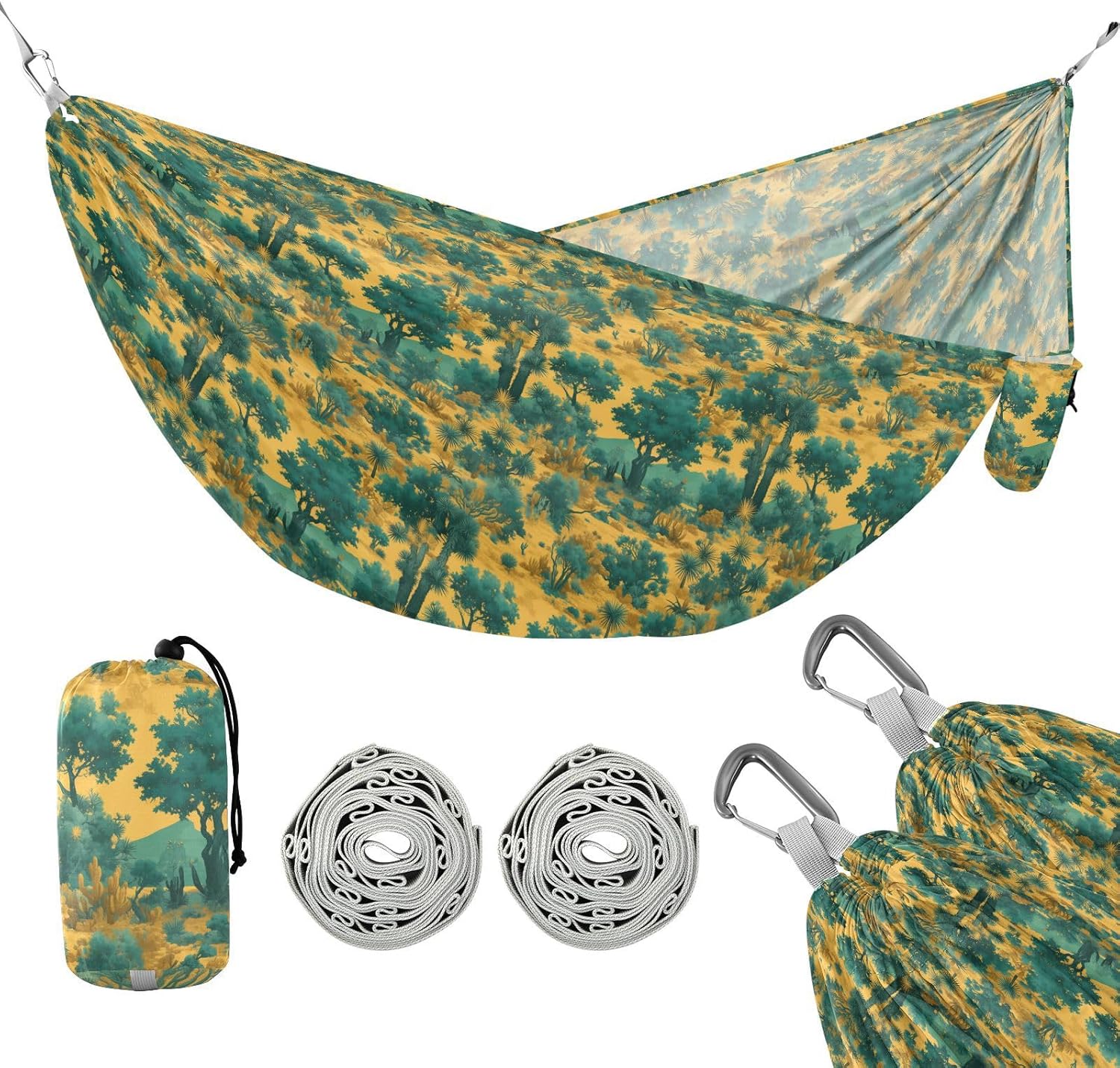 Retro Green Trees Yellow Camping Hammock Cloth Hammock for Outside Camping Essentials