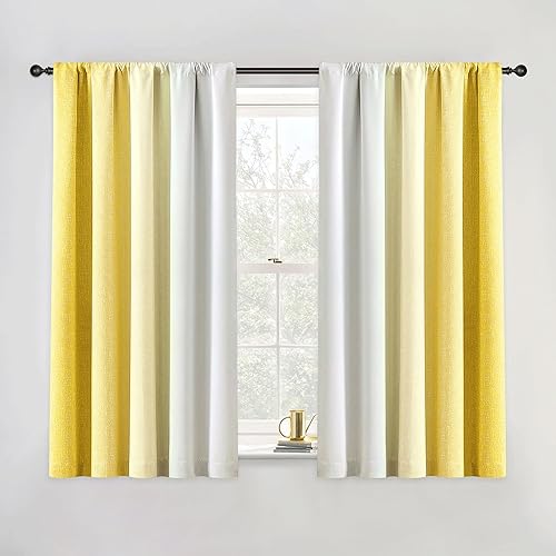 Miniatura 31 de Cortinas Ombre 100% Opacas de 90 Pulgadas de Largo, 2 Paneles para Dormitorio, Sala de Estar, Patrón Degradado Azul y Blanco, Oscurecimiento de Ojal