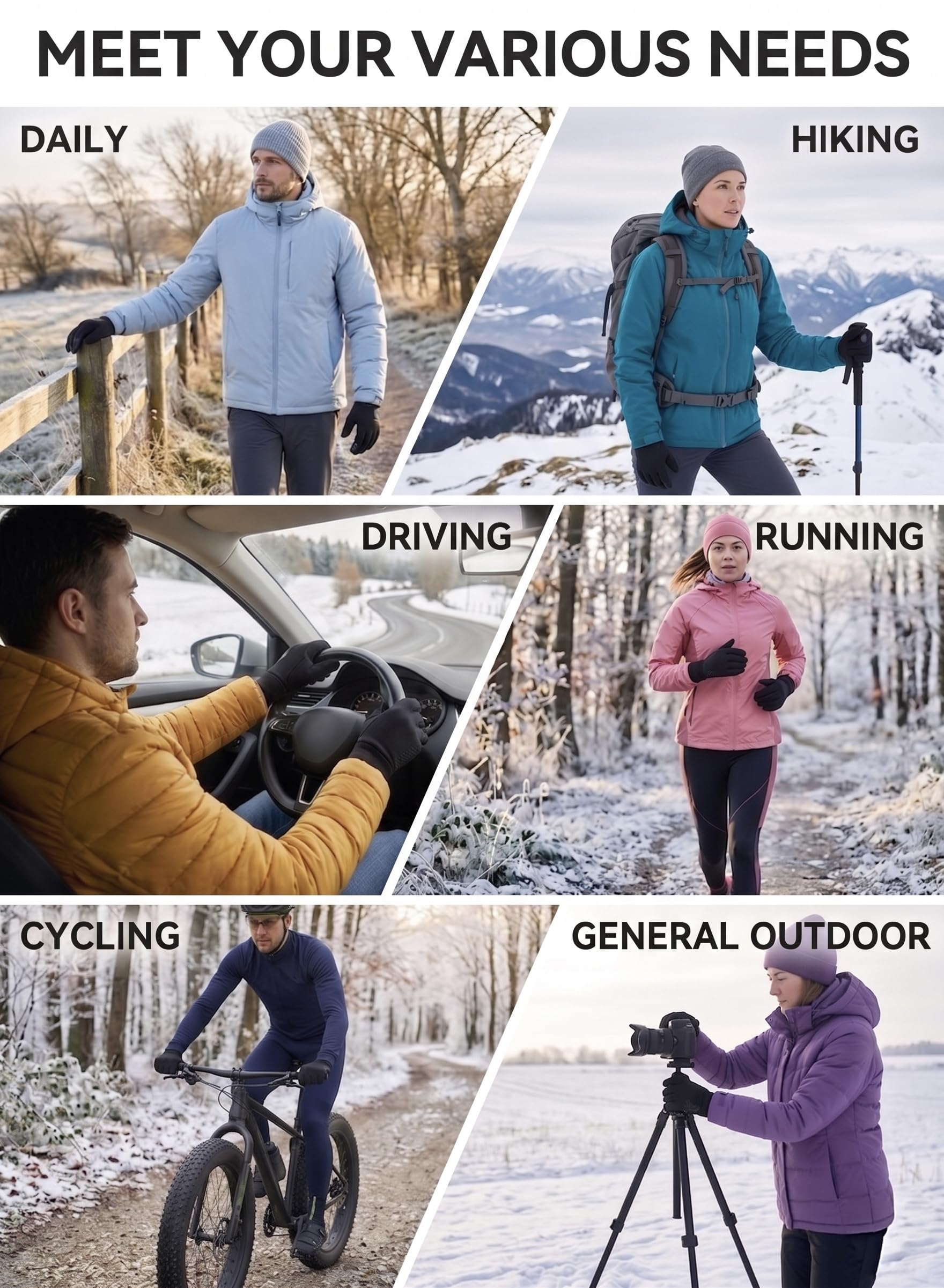 Guantes de ciclismo para hombre y mujer: guantes térmicos resistentes al viento con dedos para pantalla táctil, guantes de invierno unisex con forro cálido para clima frío, antideslizantes,