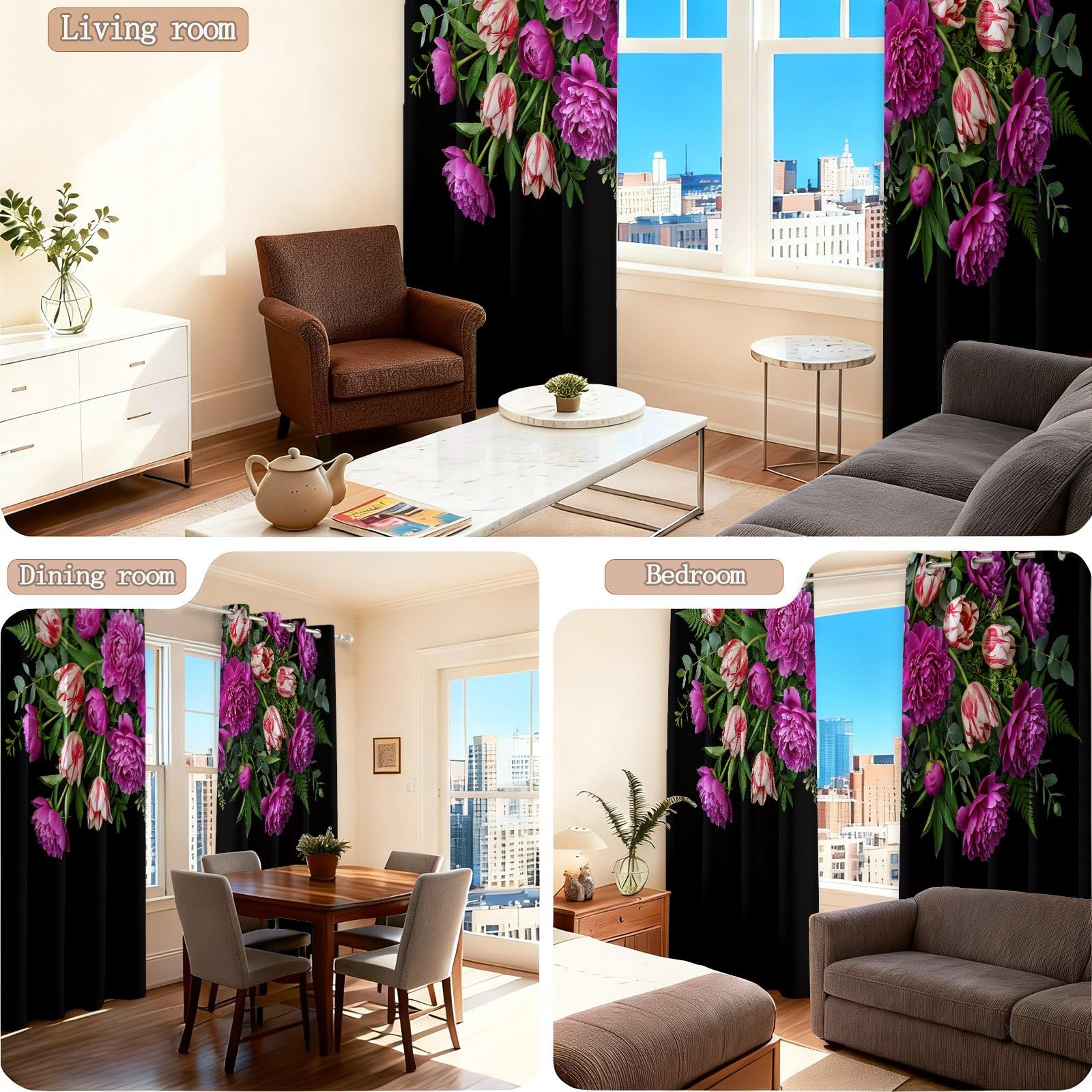 Tende oscuranti viola verde, floreali in campagna, stampa fotografica botanica, fiori tenda oscurante, per camera da letto, soggiorno, cucina, decorazione finestra, isolamento termico, 2 pannelli 140