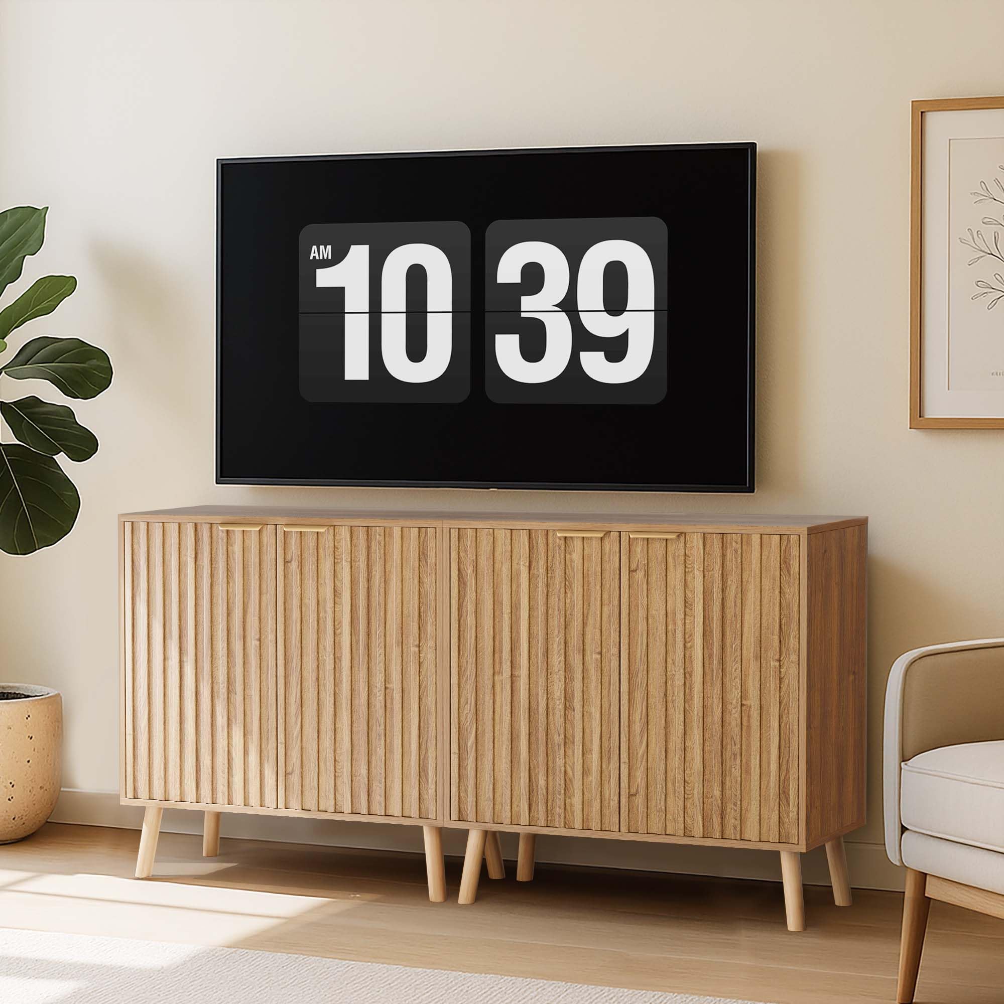 Pamapic Fluted Storage Cabinet, Sideboard Buffet Cabinet with Storage, Wood Credenza with Adjustable Shelves, Modern Accent Cabinet for Living Room, Kitchen, Entryway, Natural(2, Natural)