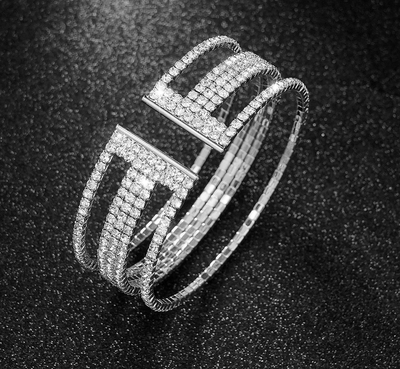 Rhinestone Bracelet Multilayer Cuff Bracelet Sparkling Crystal Layered Bridal Bracelets for Women - Image 7