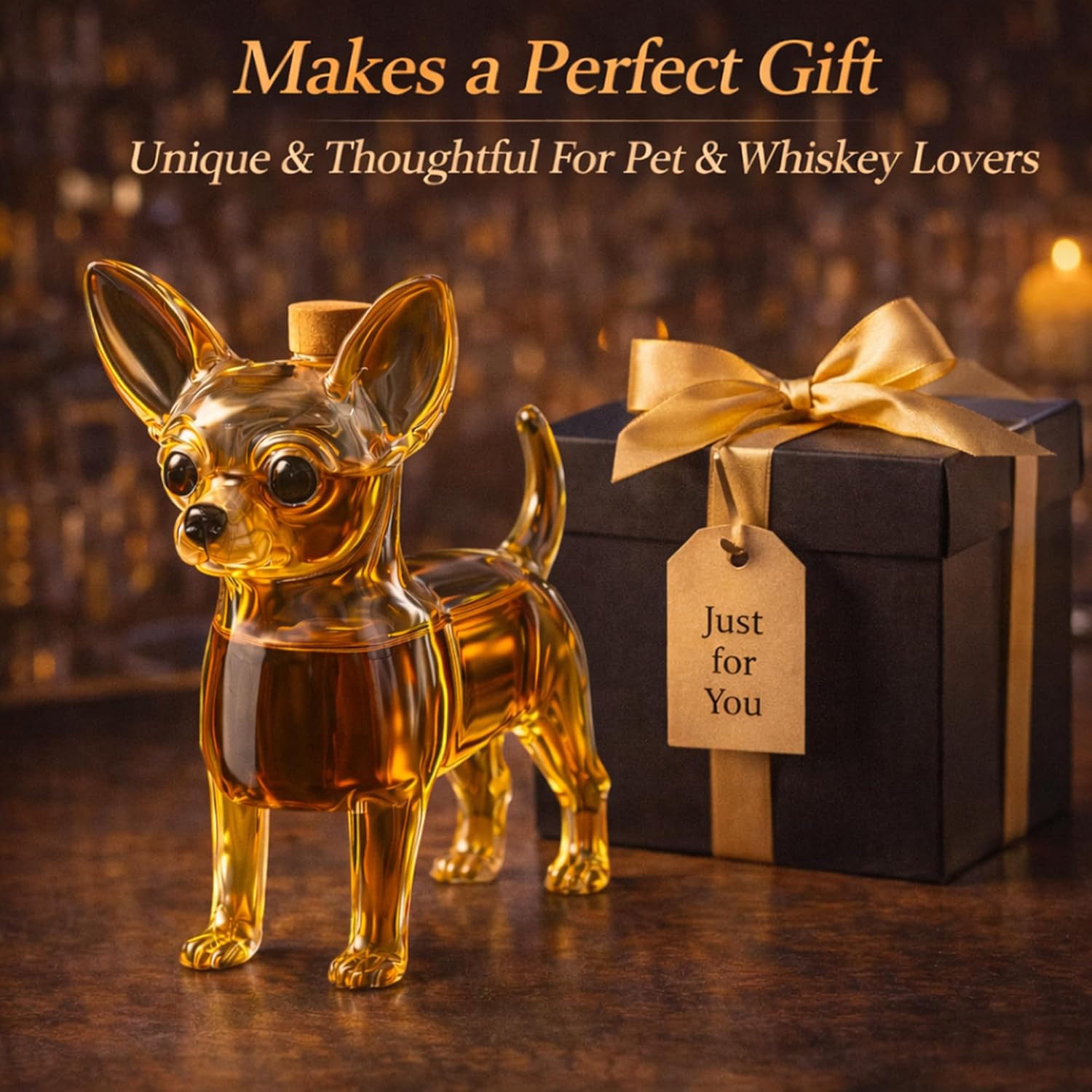 Chihuahua Whiskey Decanter, 300ml Novelty Handmade Glass Wine Bottle Funny Animal-Themed Barware, for Bar Home Office Decoration Animal Whiskey Glass Shaker, C-2