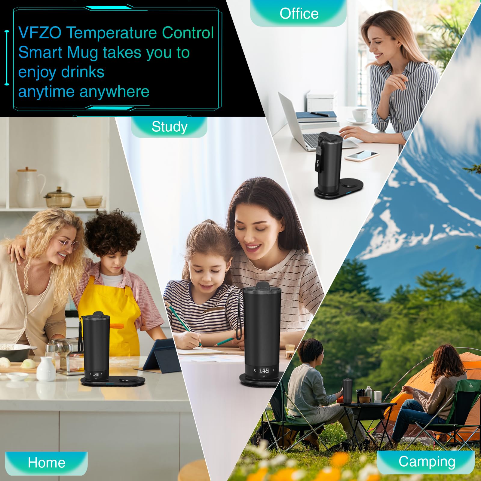 Taza de viaje con calefacción y control de temperatura, taza de café inteligente de 18 onzas con pantalla LED controlada por aplicación, se mantiene a una temperatura constante durante 4-10 horas