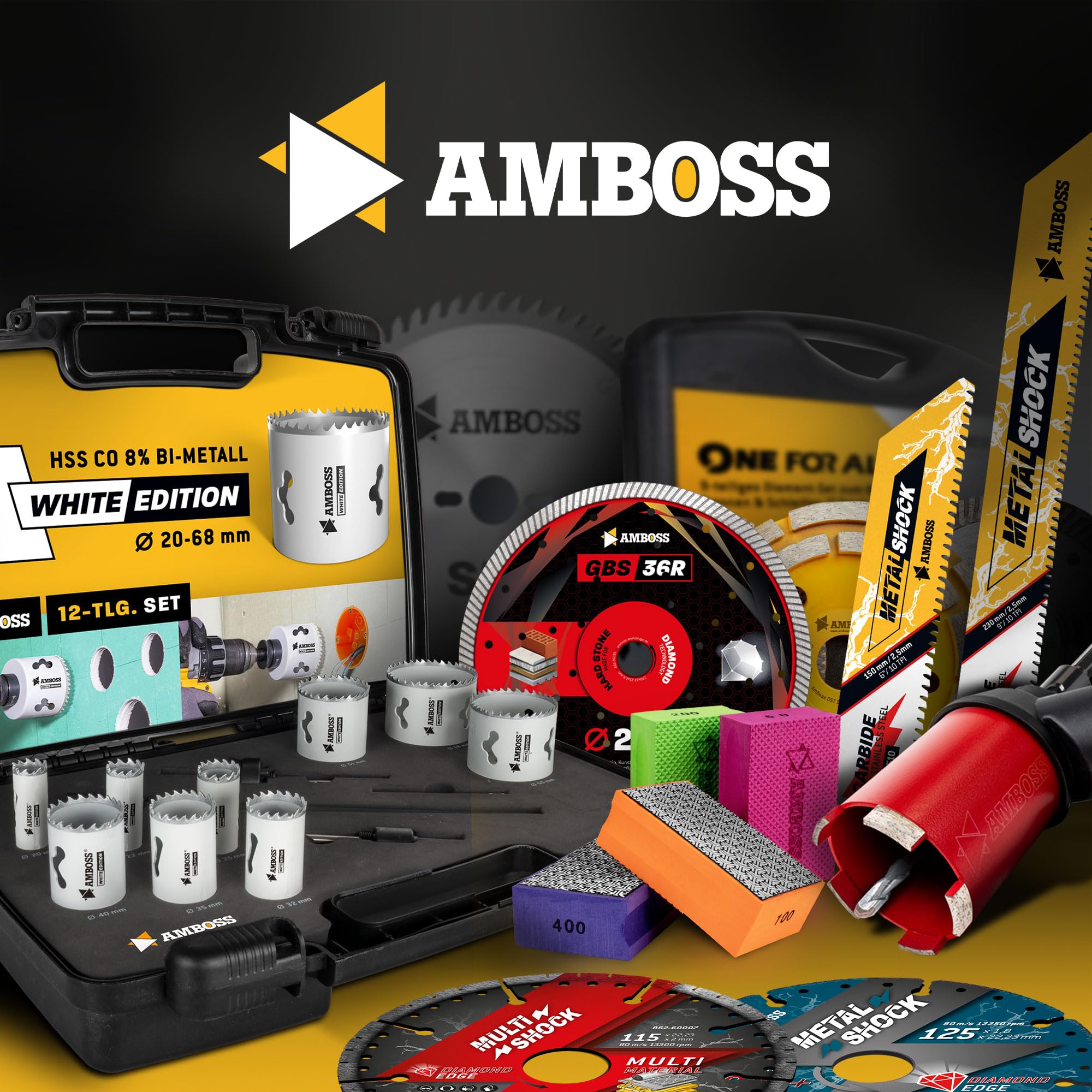 Amboss Werkzeuge Juego de bloques de lija de grano: 60-400 – Almohadilla de lija de diamante, adecuado para azulejos + gres porcelánico + vidrio + granito + mármol
