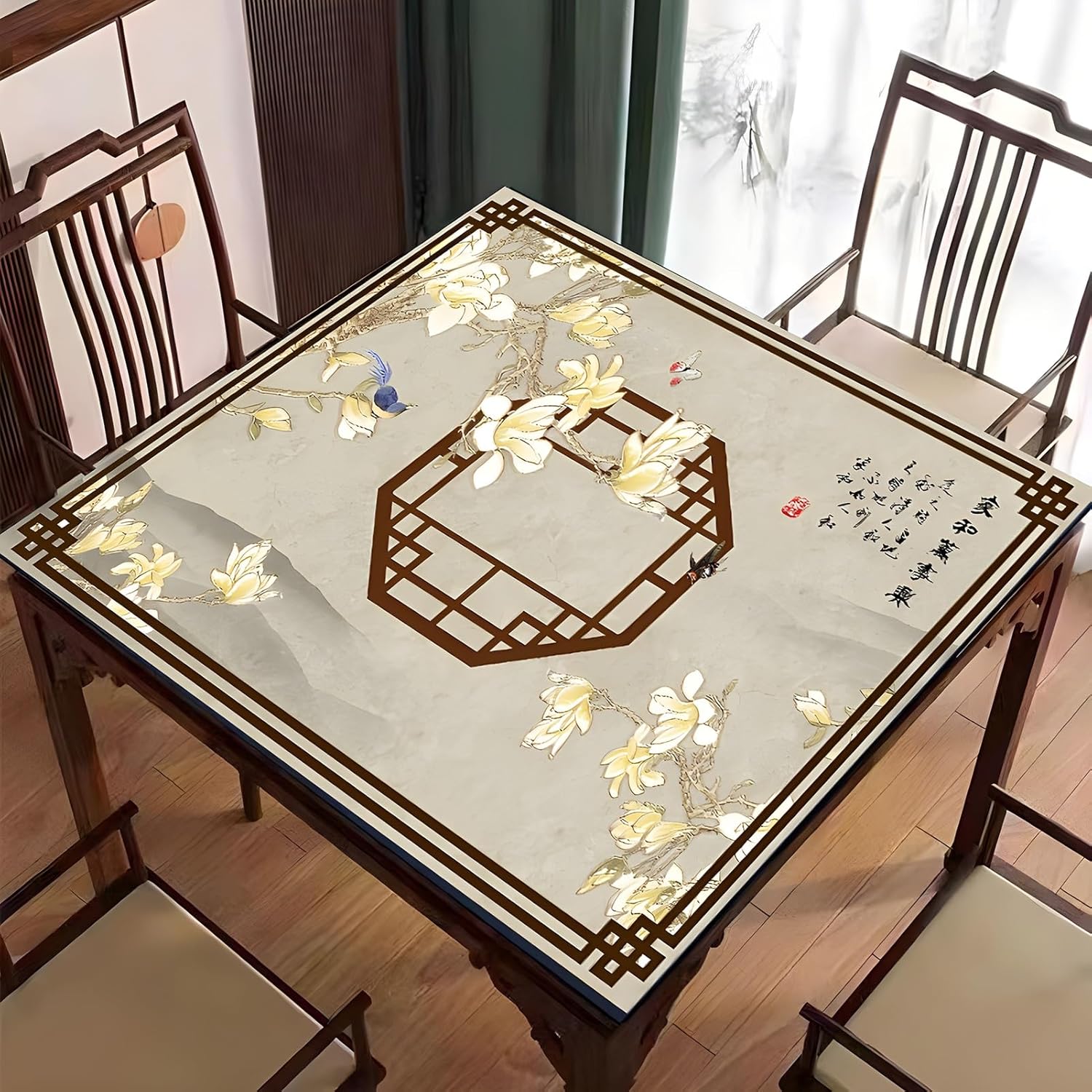 BSapp Mahjong Mat for Table with Storage Bag, Square Game Mat for Mahjon Poker, Anti Slip Noise Reduction Mahjong Table Mat (Color : Style 6, Size : 60x60cm (23.62x23.62 in))