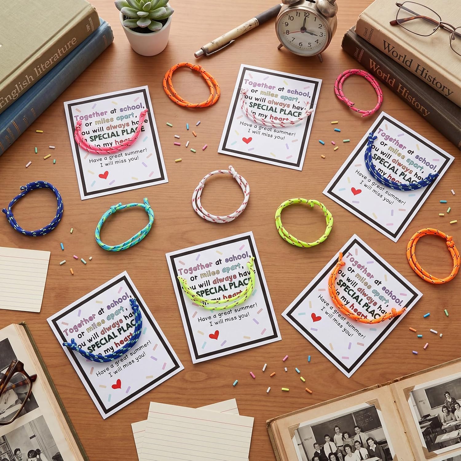 48 Sets End of Year Bracelet Set Woven Wrap Graduation Friendship Braided Bracelets with 50 Cards End of Year Gifts for Exchange Teacher Graduation Party Favors