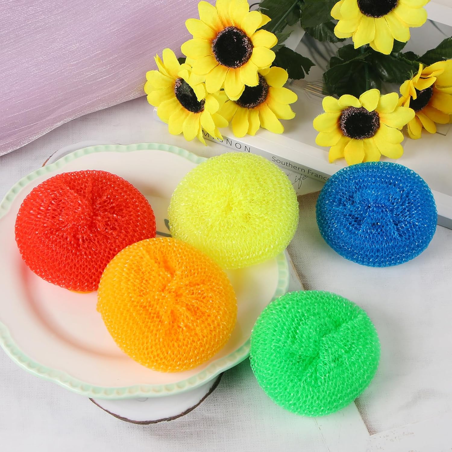 Plastic Dish Scrubbers for Dishes Plastic Pot Round Scrubber
