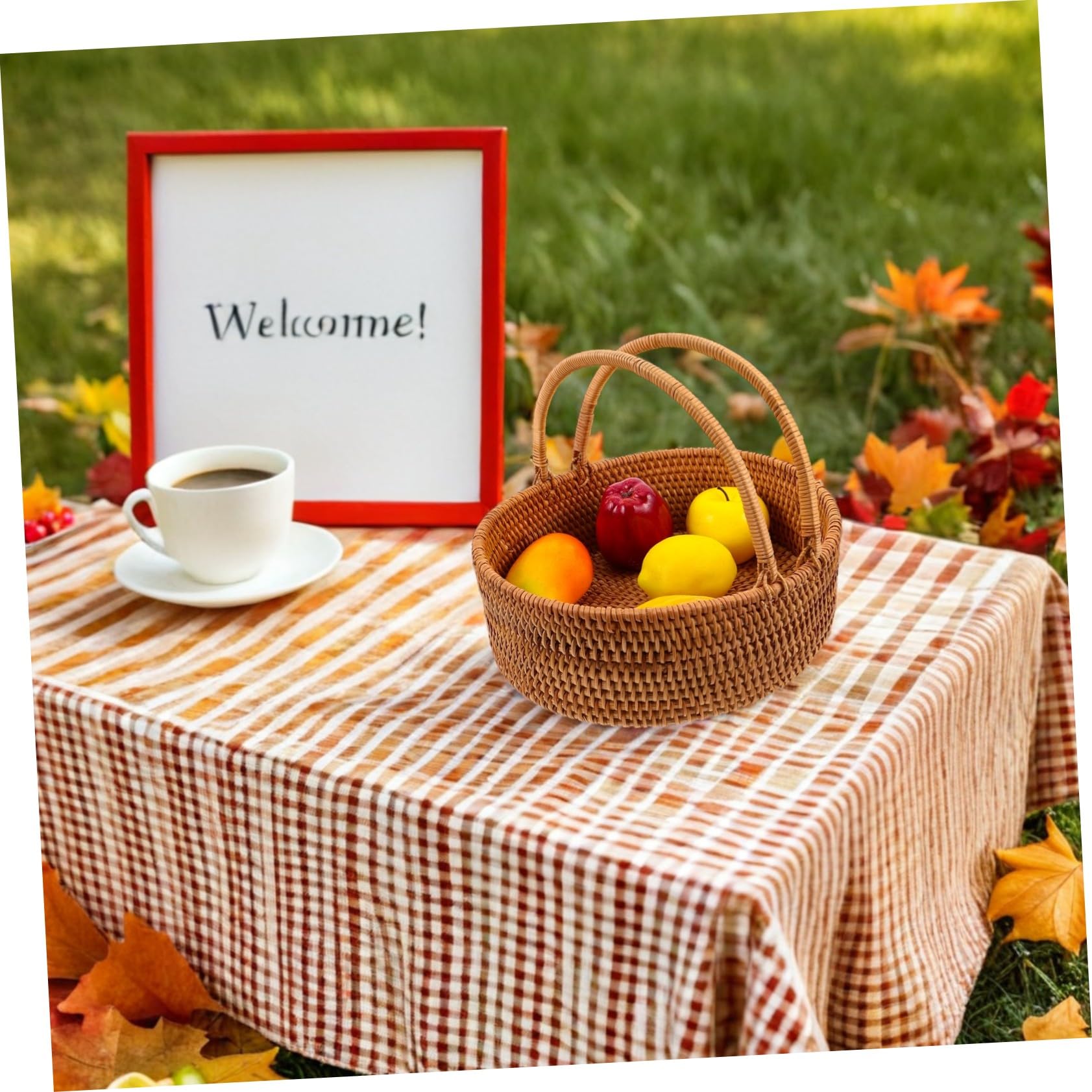 DOITOOL Cesta de Mimbre Trenzado Grande con Asa Cesta Portátil de Ratán para Picnic Almacenamiento Natural para Frutas Verduras y Dulces Organizador Multifuncional para Cocina y Exteriores