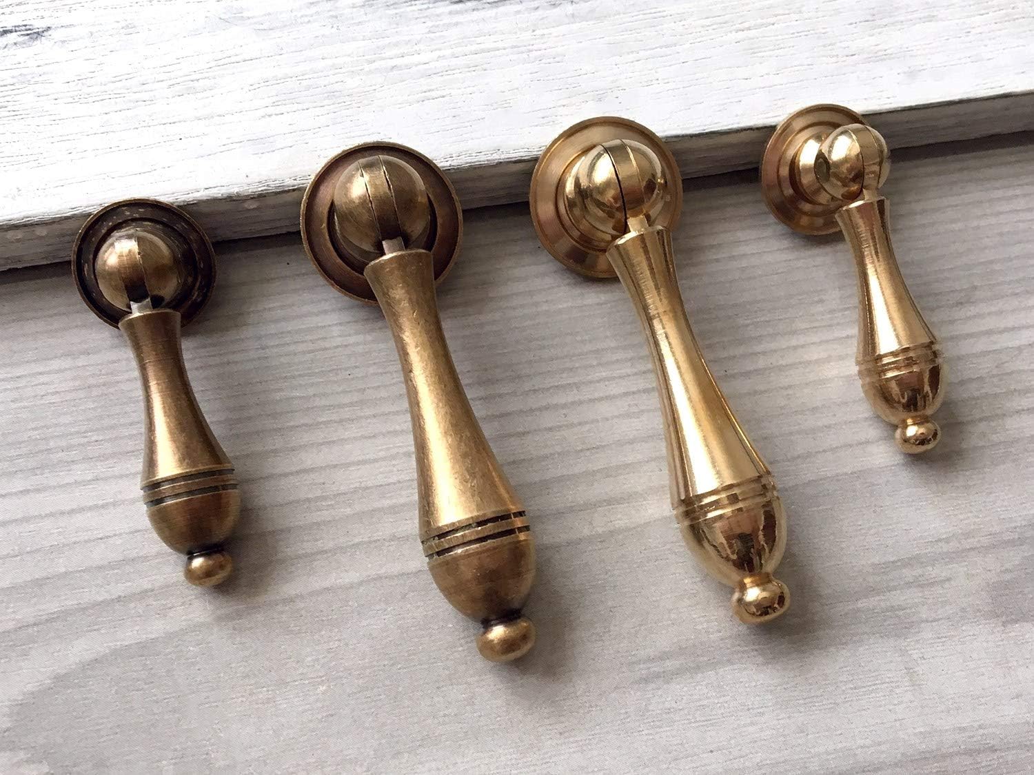 Brass Drawer Knob Single Drop Pull Knob Drawer Pull Pendant Dresser Pull Handles Antique Bronze (Large, Antique Bronze)