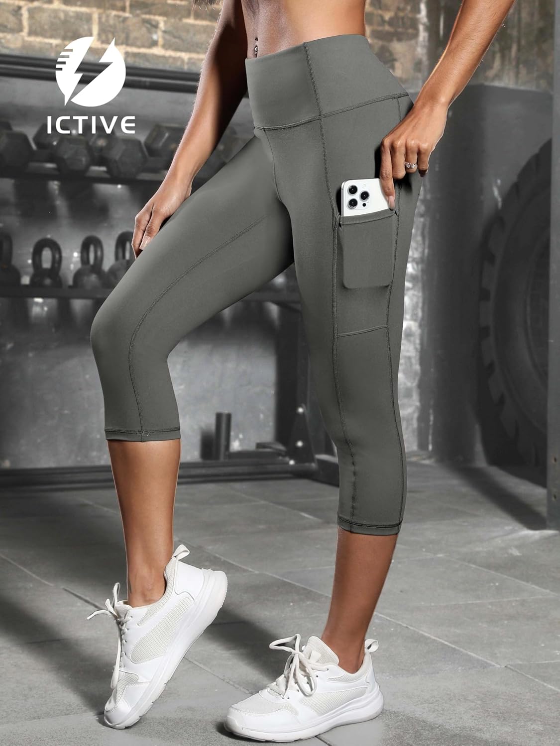 Fihapyli ICTIVE Women's Capris Yoga Pants with Pockets Running Pilates Fitness Running High Waisted Leggings - Image 4