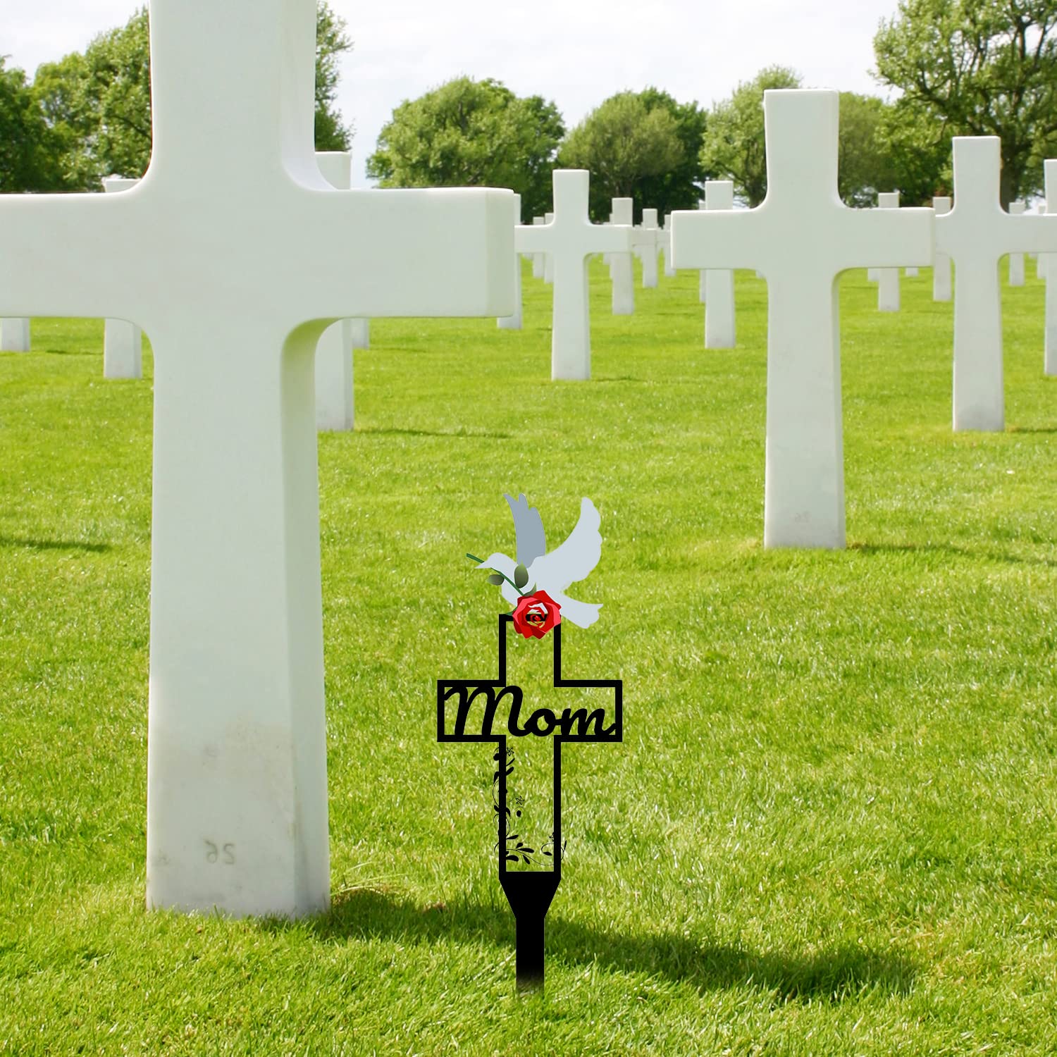 Metall Kreuz Gartenpfahl Grabschmuck - Wetterfeste Grabdekoration Für Den Außenbereich