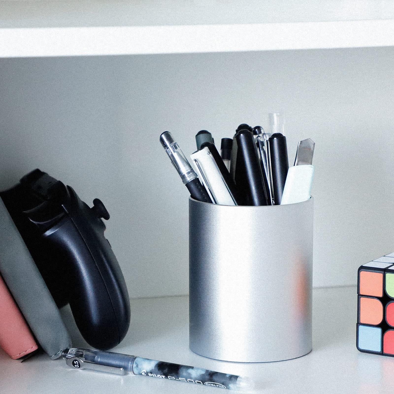 Luvtree Pot à Crayons Rond En Acier Inoxydable Doré - Organiseur De Bureau Et Porte-Pinceaux Maquillage