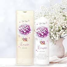 Wall Tattoo Loft Christening Candle Girl Christening Saying Hot Air Balloon Made of Pink Flowers, 25 cm x 7 cm, Personalised Candle, Printed Candle for Christening, Pillar Candle, Birth Candle,