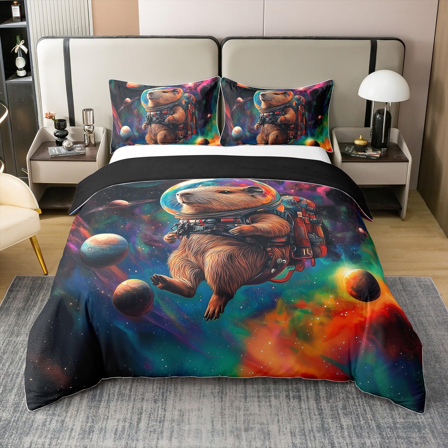 Linge de lit capybara kawaii ensemble housse de couette coton 135x200 cm parure lit ado 3D