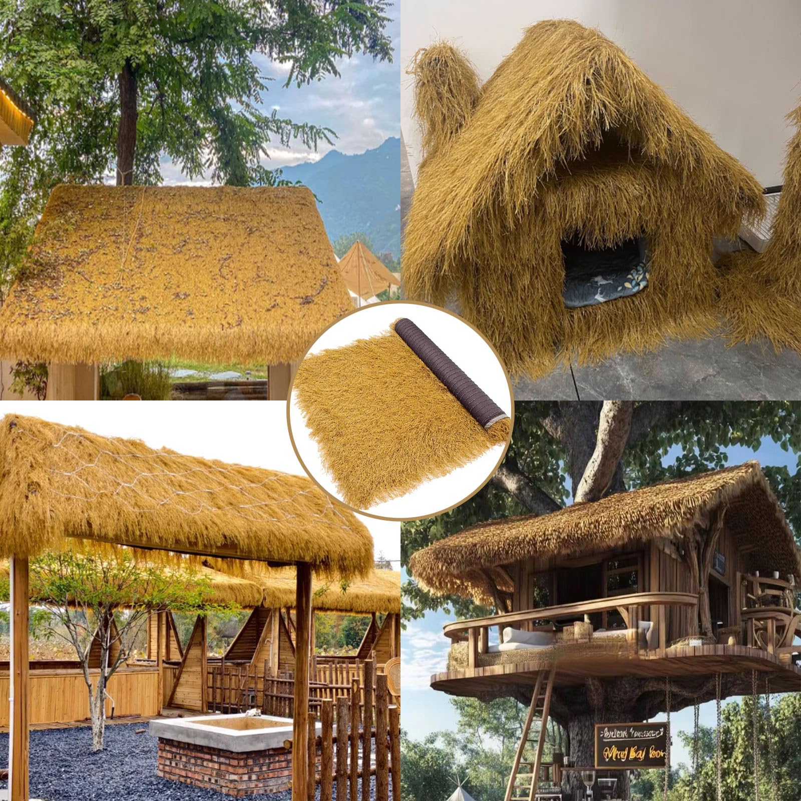 Synthetisches Strohgrasdach Feuerfeste Künstliches Strohrolle für Tiki-bar Hütten Palapa-reetdach Hawaii-Party und Bar Dekoration Gartenzaun Terrasse(Size:1 * 20m(3.2 * 65ft),Color:Gelb)