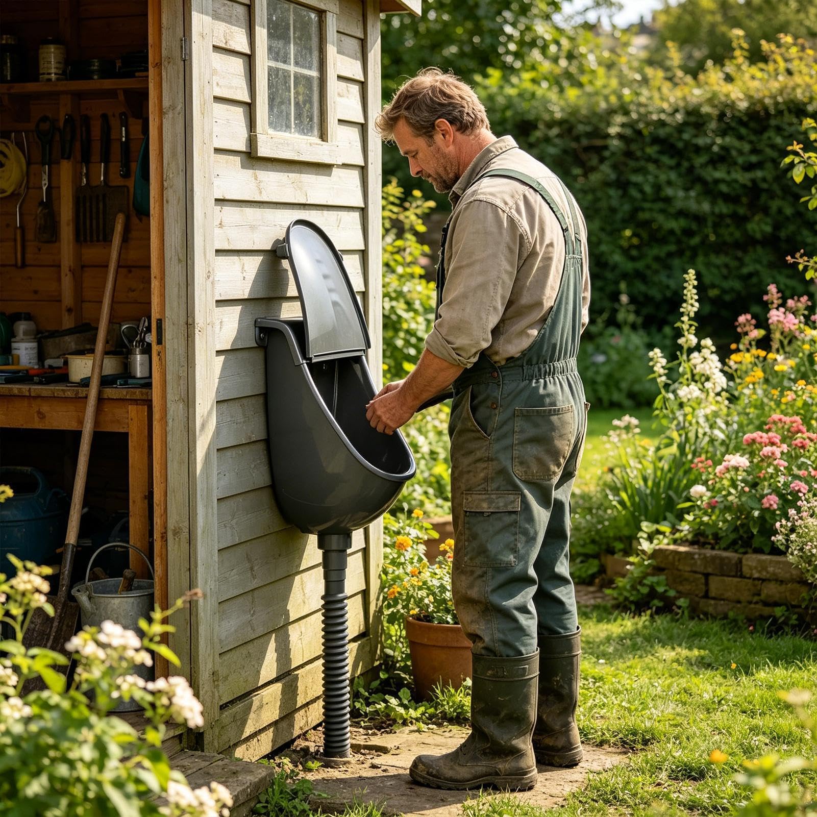 Wasserlos Urinal Mit Deckel Komplett Set - Tragbares Wandurinal Mit Ablaufschlauch Für Garten Outdoor - Wandpissbecken Für Herren