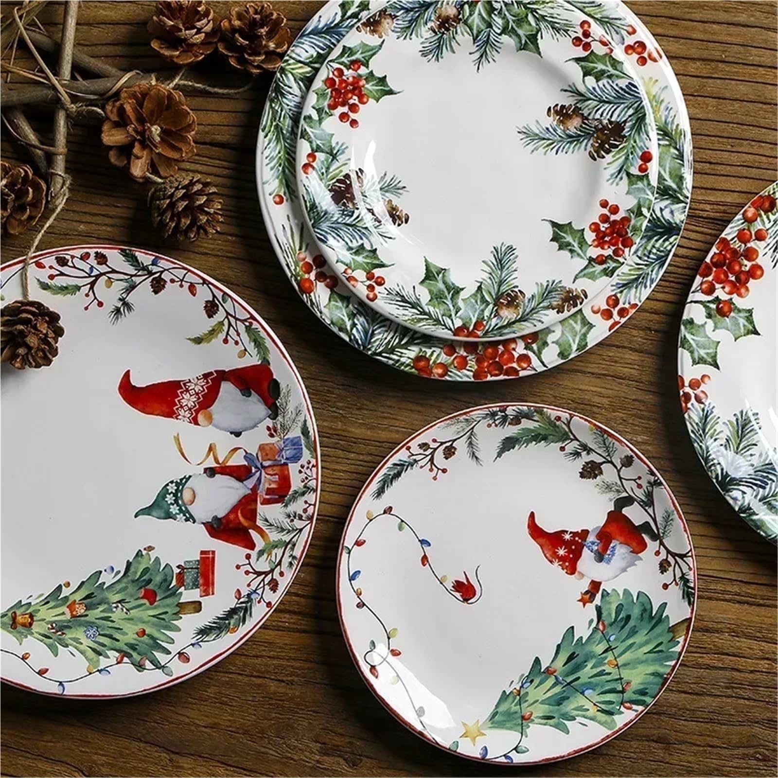 Plato llano de cerámica navideño, porcelana festiva for comidas navideñas
