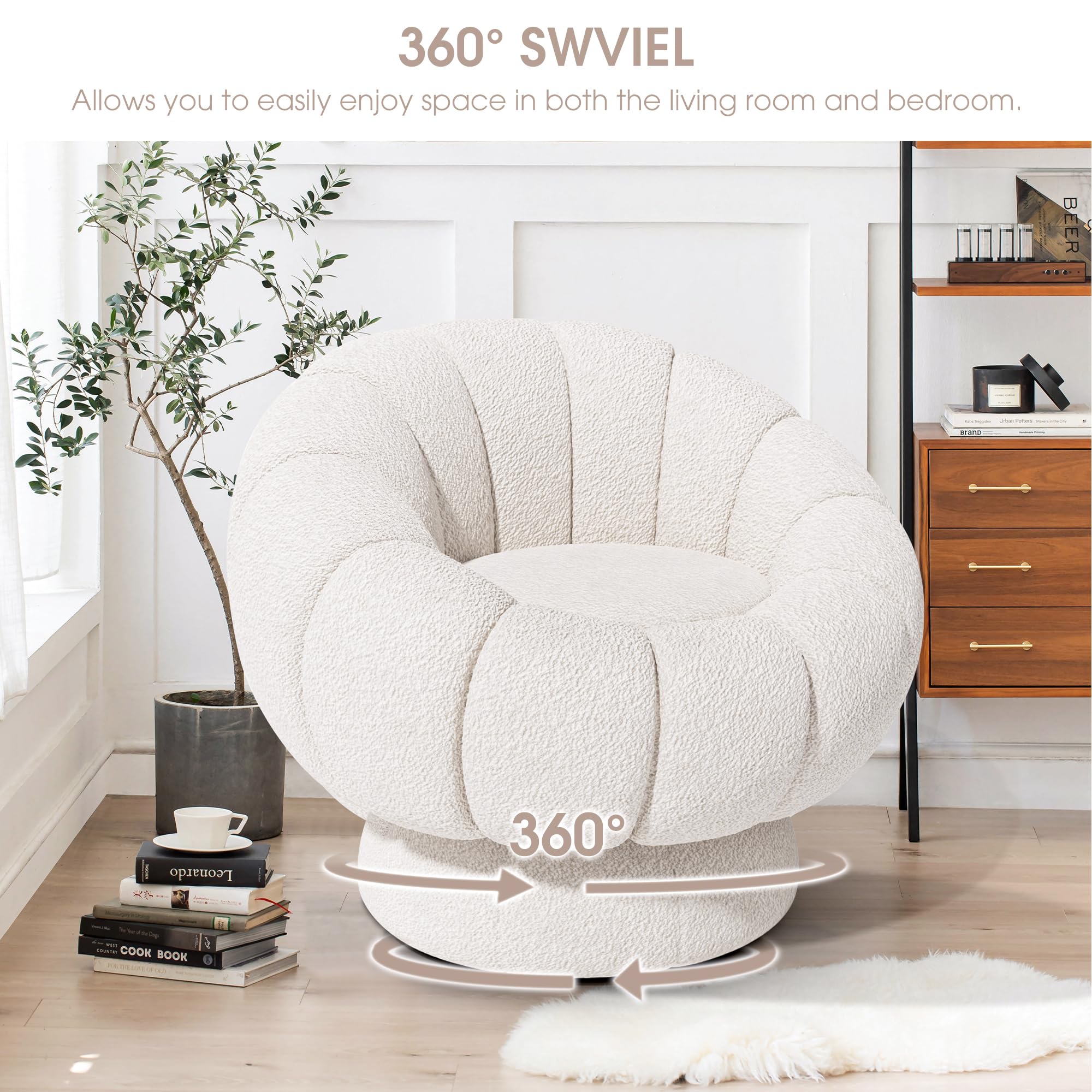 Room Swivel Tulip Chair White Sherpa Accent Chair With Ottoman