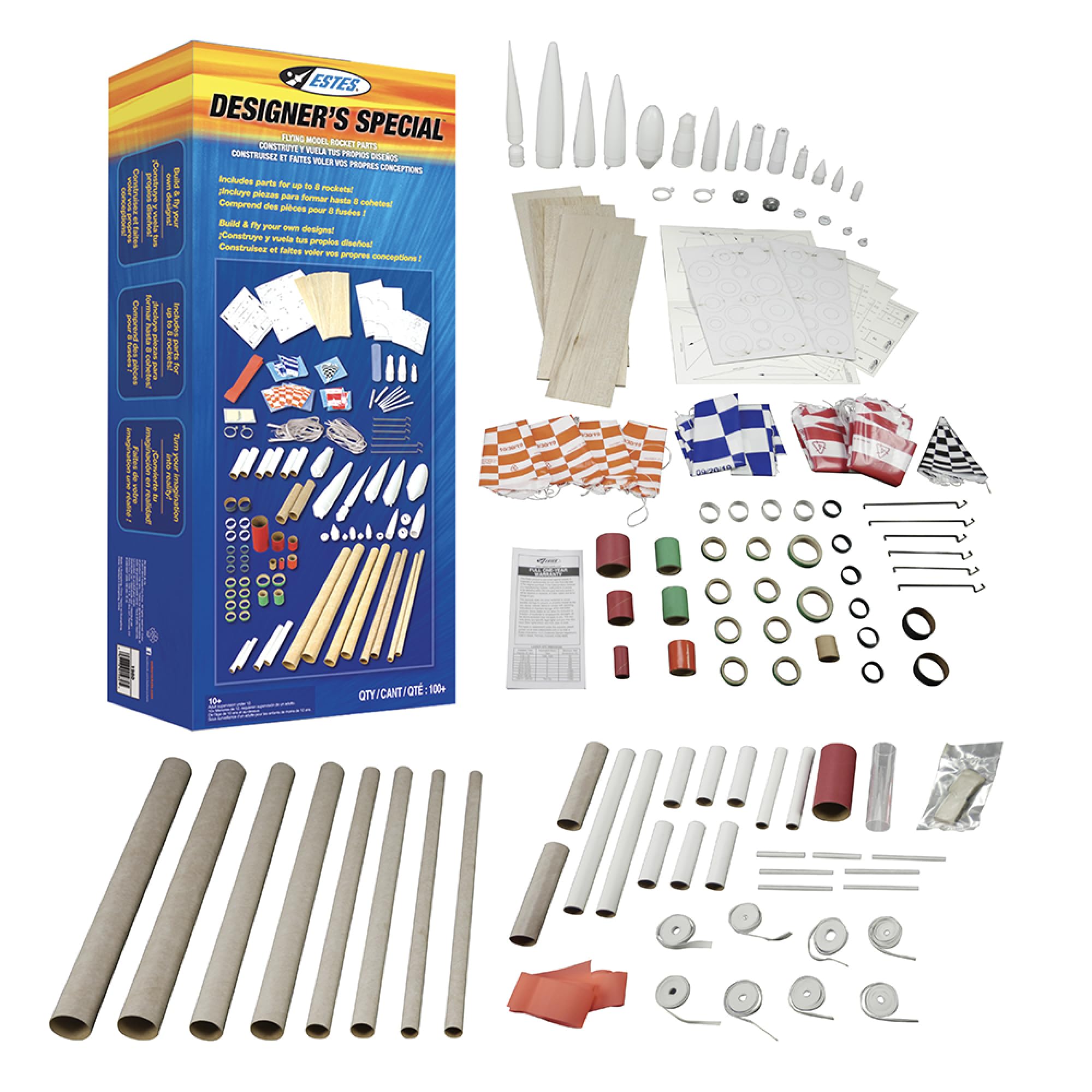 1980 Designer’s Special Rocket Model Parts, Intermediate Model Rocket Kit Supplies, Over 100 Parts