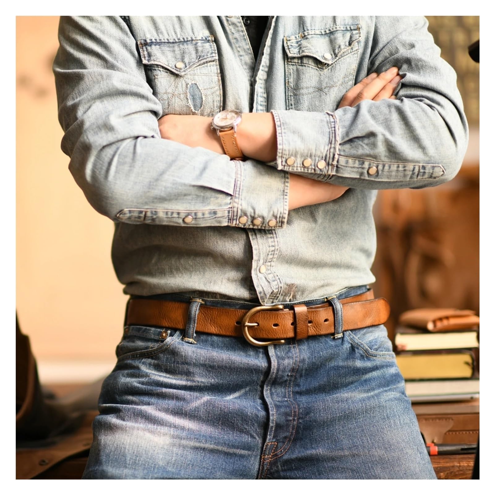 1 stücke Handgemachte Klassische Retro Stil Reinem Kupfer Hufeisen Schnalle Keine Zwischenschicht herren Gürtel Aus Echtem Leder Jeans Mann