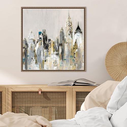 Miniatura 6 de Amanti Art Lienzo enmarcado para pared, 22 x 22 pulgadas, paisaje urbano dorado por Valerie Mravyan, lienzo enmarcado para pared, obras de arte