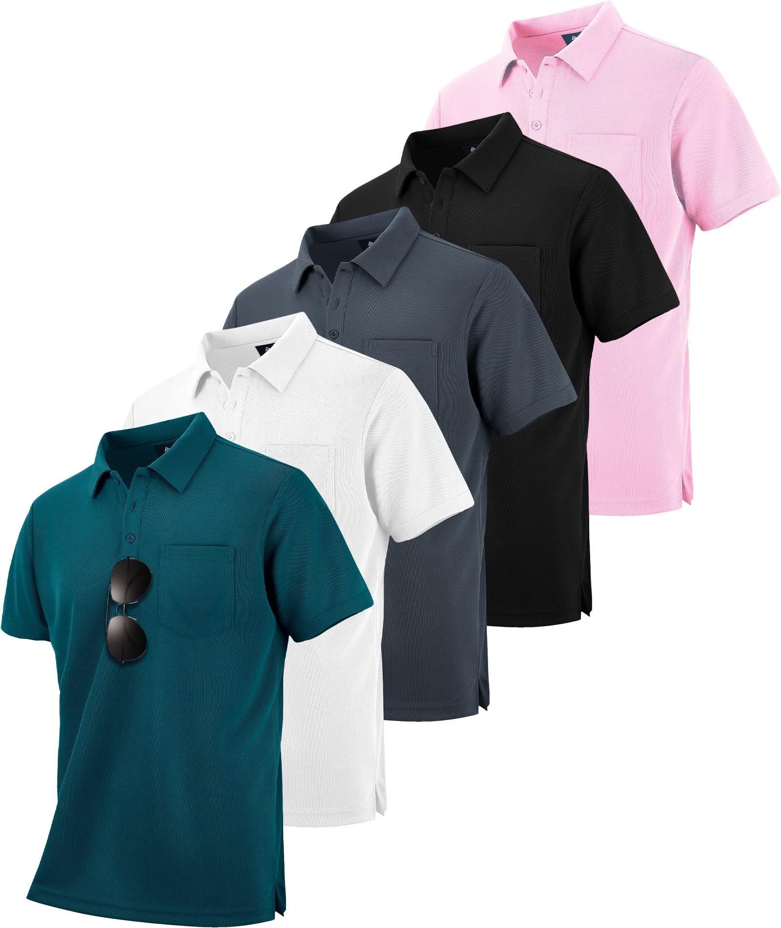 SCODI 5 Pack Mens Pocket Polo Shirts Short Sleeve Multipack Golf Shirt for Men Moisture Wicking Casual Athletic Work T-Shirts