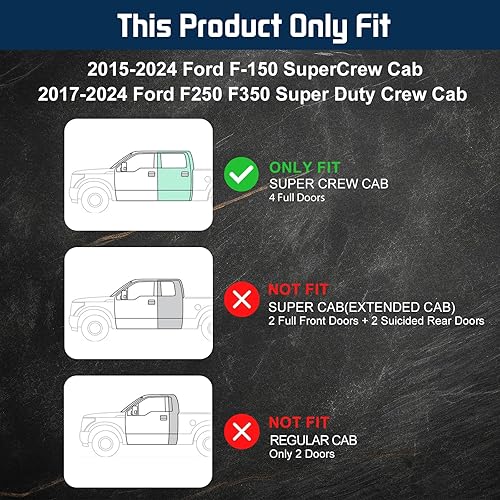 Miniatura 2 de Estribos para Ford F150 Super Crew Cab 2015-2024 y Ford F250 F350 Super Duty Crew Cab 2017-2024 Super Duty Crew Cab escalones laterales barra de
